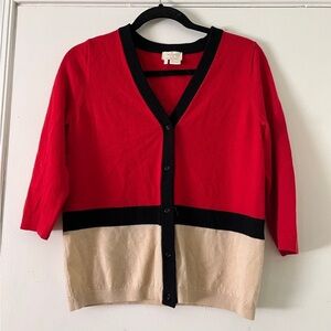 Kate Spade Womens Red Black Button Down Sweater Cardigan 100% Wool M